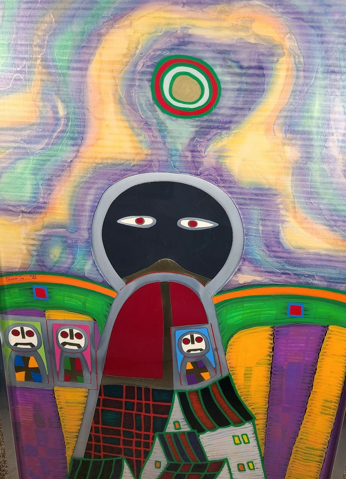 Butch Skynear Alien UFO Painting Vintage Outsider Folk Art Mid Century Modern