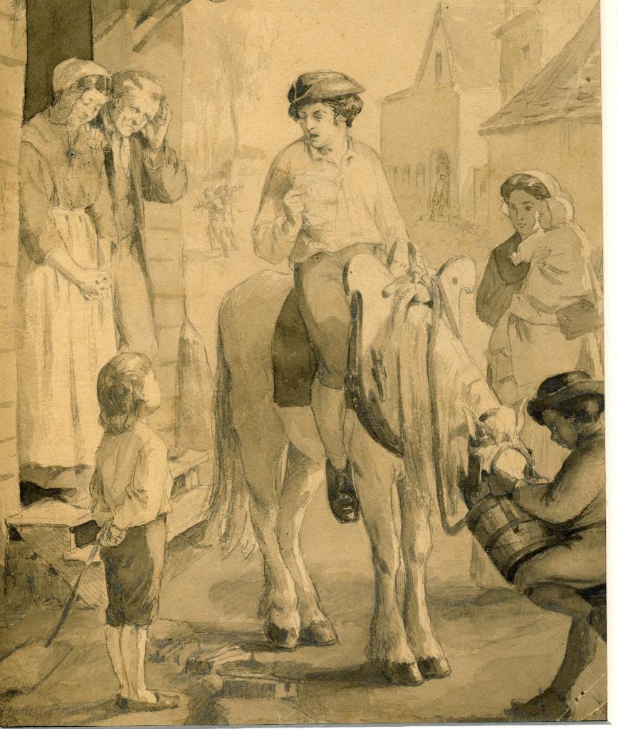 Henry Bacon Original 1868 Graphite & Watercolor – The King’s Inn