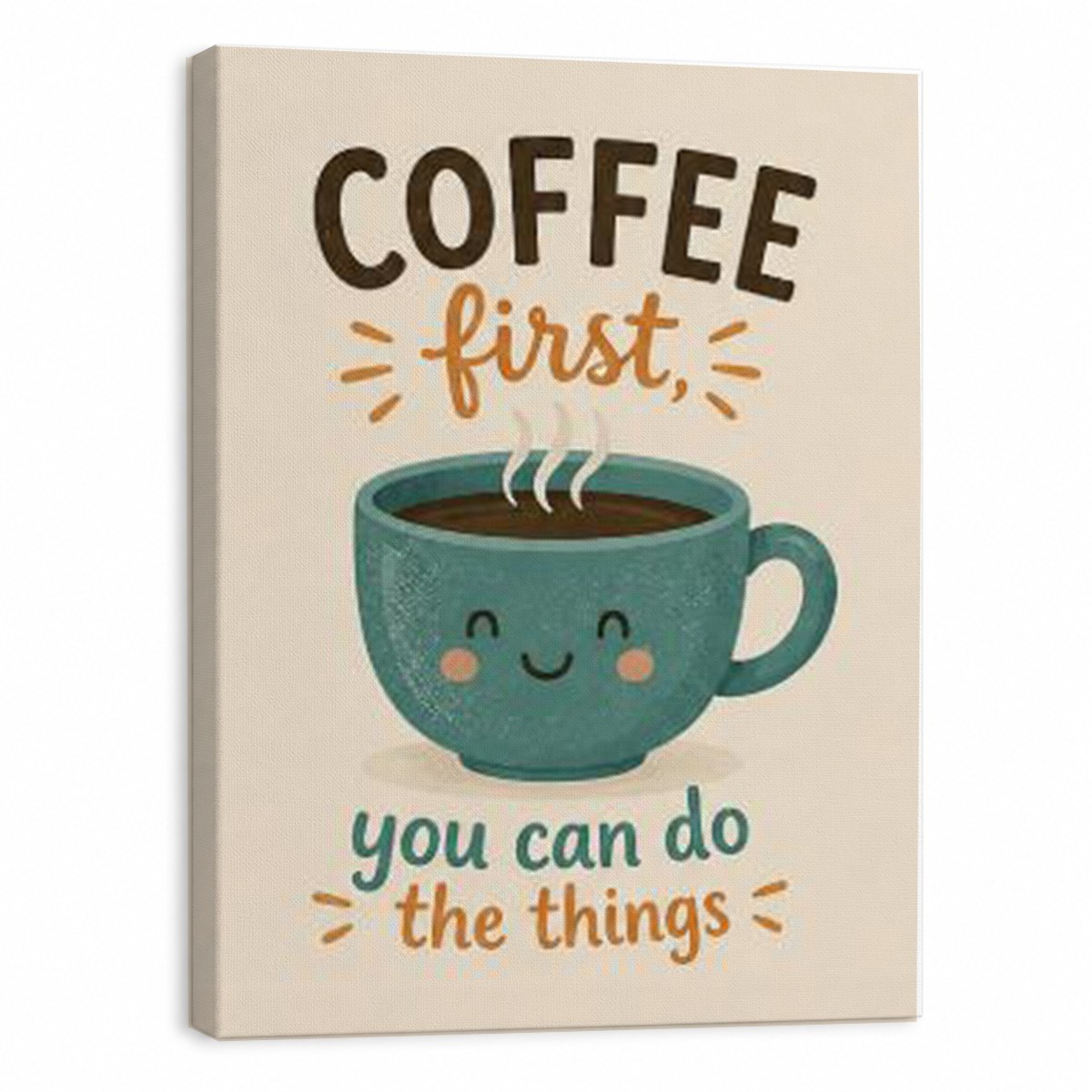 Coffee First Canvas Wall Art Cute Coffee Cup Kitchen Decor Motivational Quote