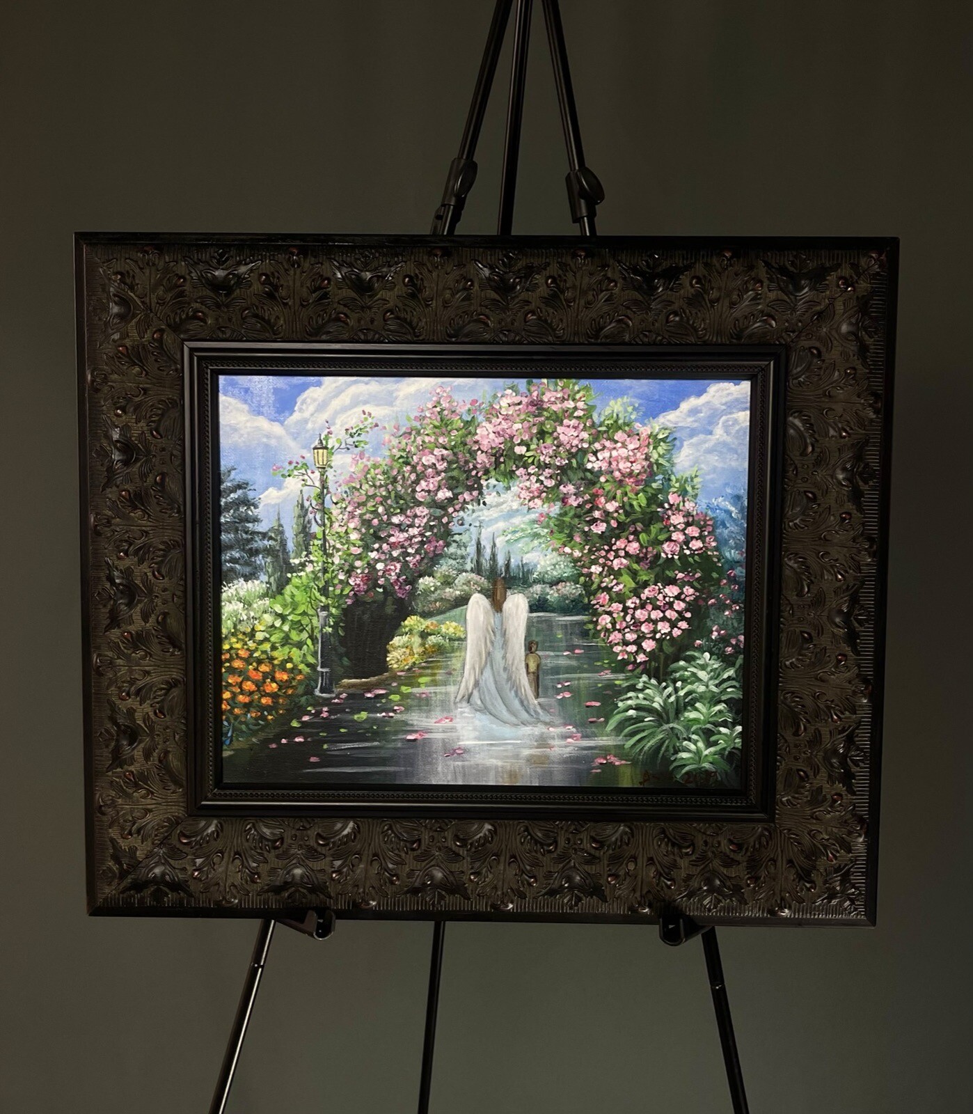 ⚜️ Spiritual Acrylic Painting “ Angel And A Child In Divine Rose Garden”