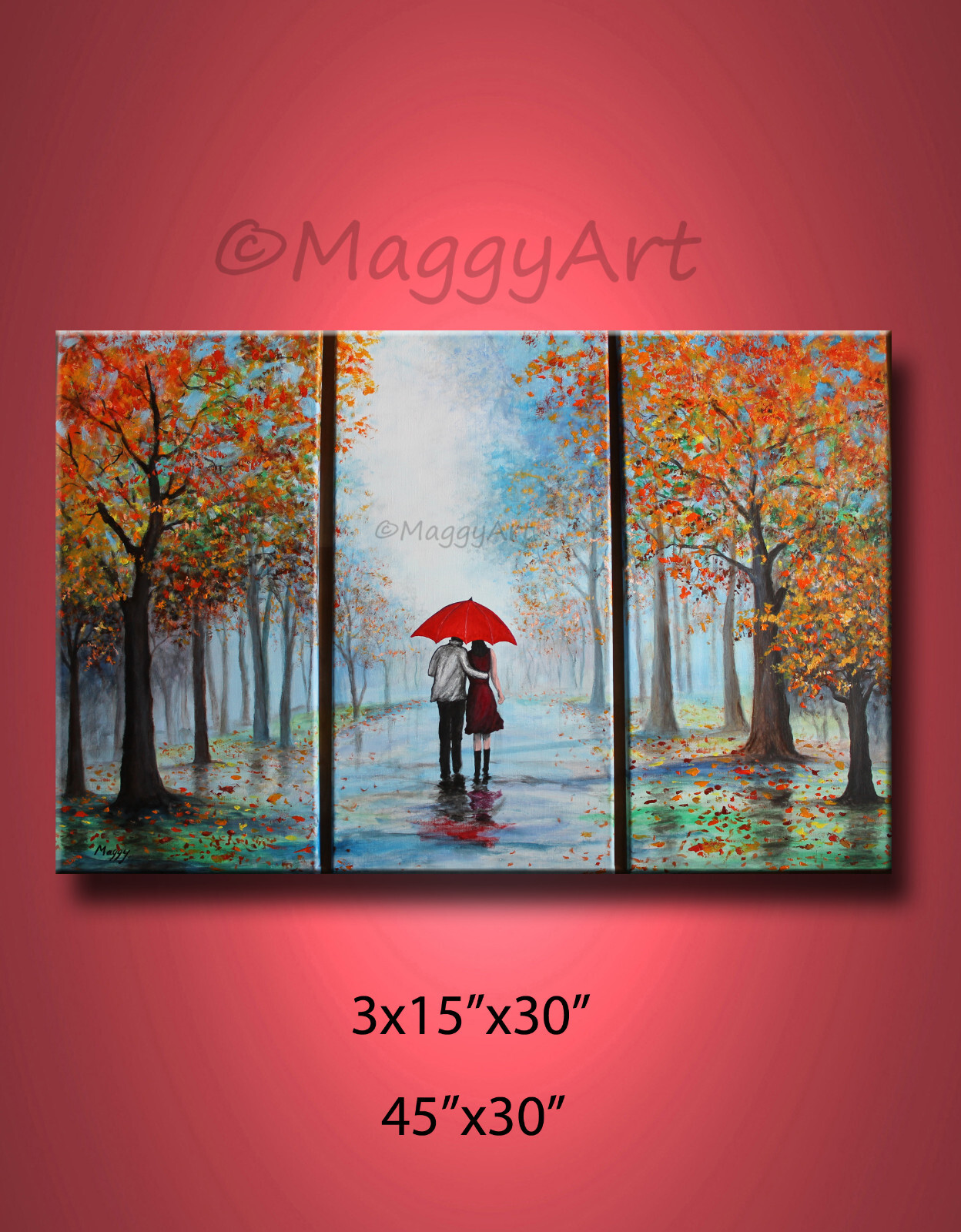 original acrylic painting,walking in rain,45x30inch,great wedding gift