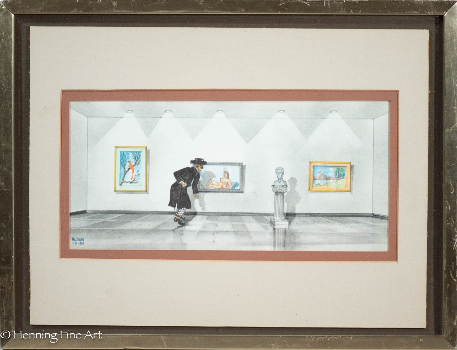 Beautiful Vintage Judaic Painting of Rabbi in Art Gallery, Funny & Fine by ALZAM