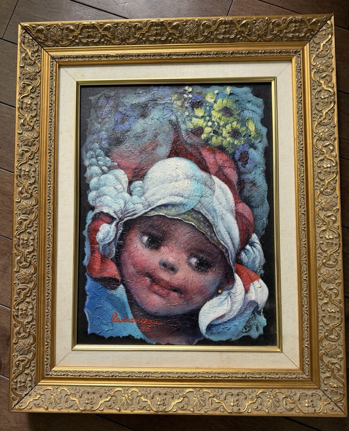 Lyonel Laurenceau Signed Framed Canvas Child Portrait Painting Realism 12×16 in