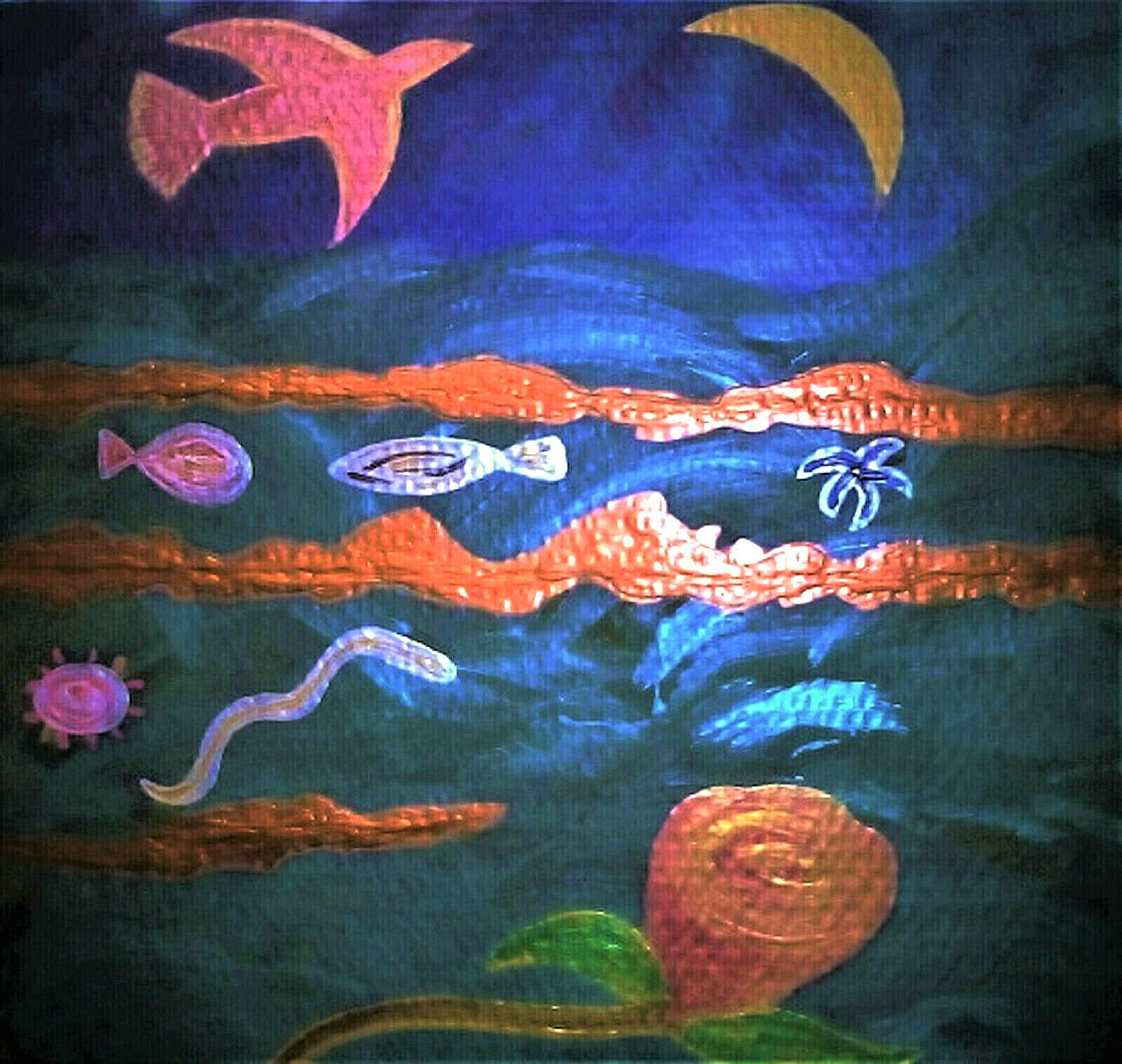 PAINTING, ‘COMPOSITION 18’, EXPRESSIONISM, ACRYLIC, FREE SHIPPING!
