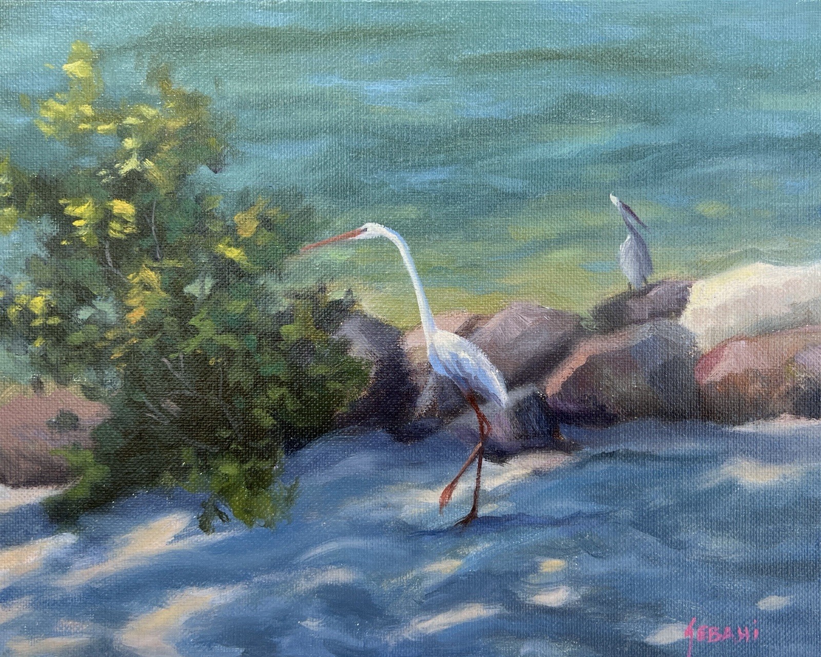 Egret Florida Coastal Landscape . Original by Karim Gebahi