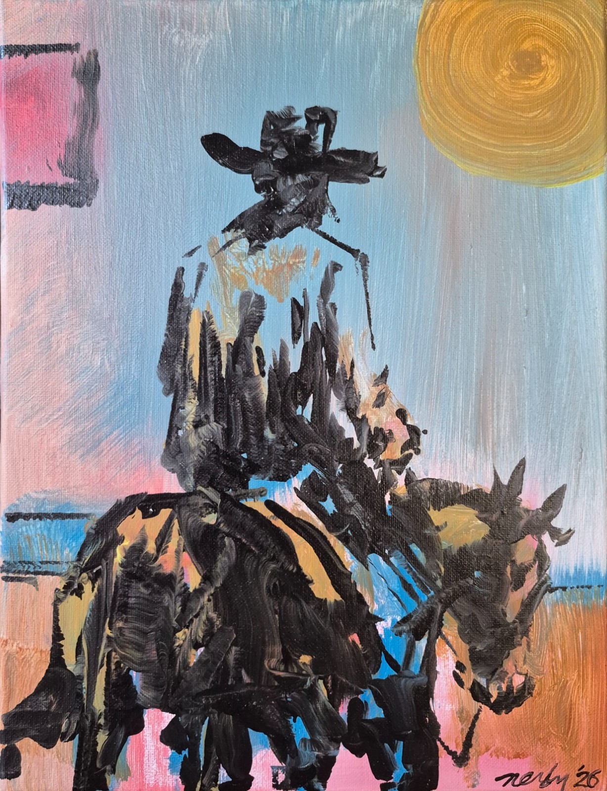 Original Western 11×14 Expressionist Acrylic Canvas Cowboy Art Home Decor A087