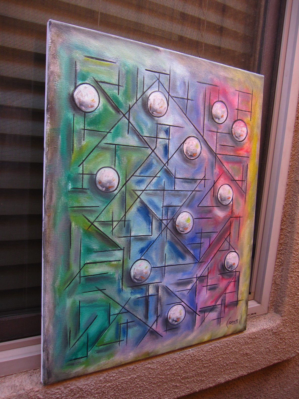 GLASS HALF FULL collectible abstract 16×20 canvas painting modern art Crowell