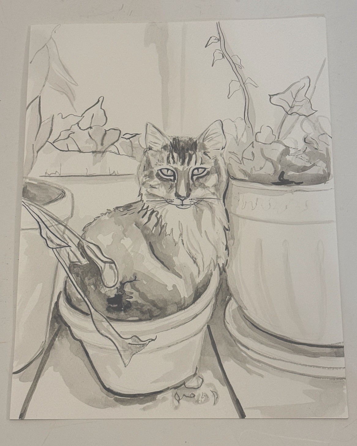 Original Ink Drawing «The Cat» 9×12 Hand-Painted Painting OOAK Portrait Art