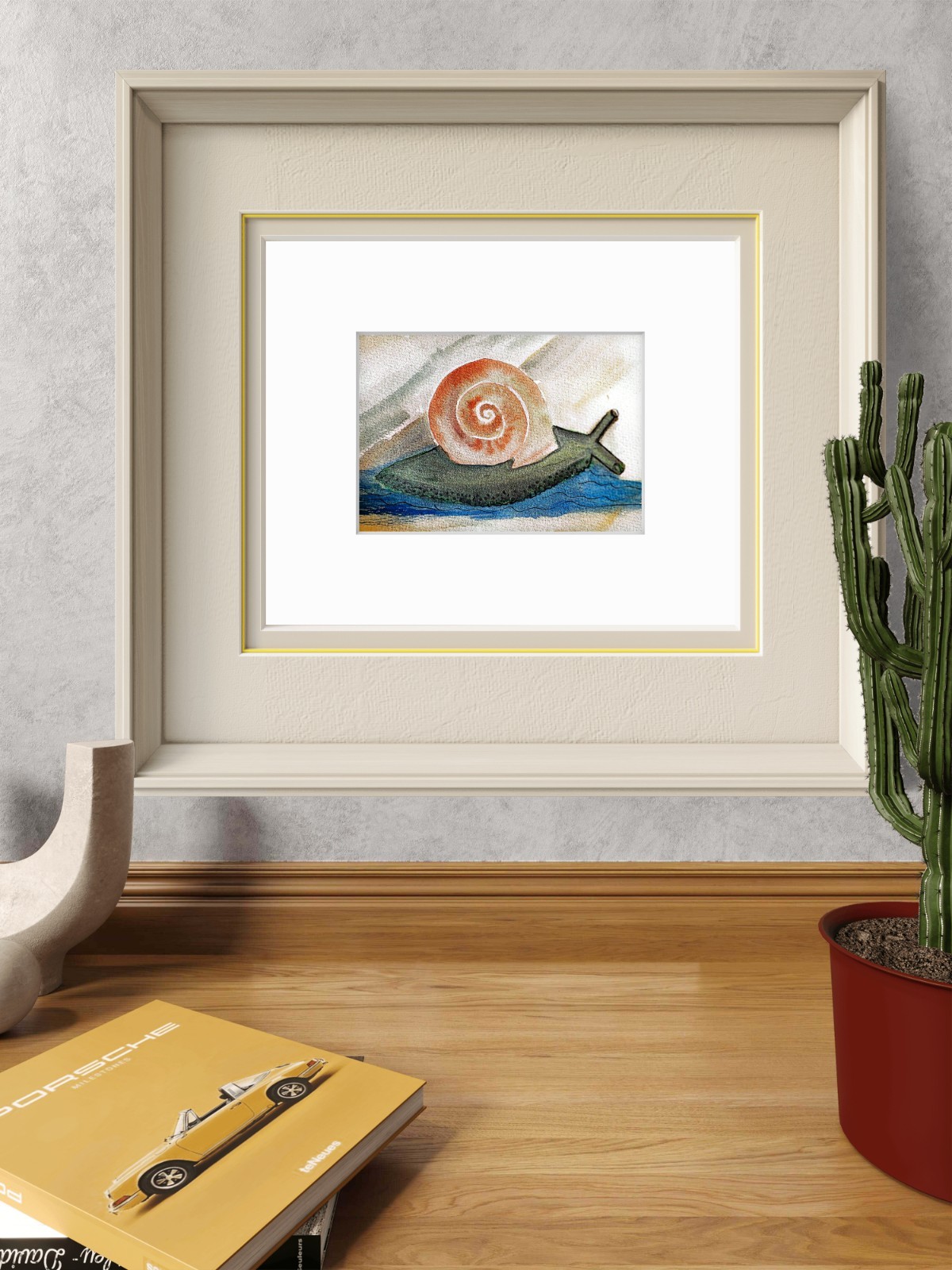 Garden Snail Whimsical Original Impressionist Watercolor 5×7 Signed