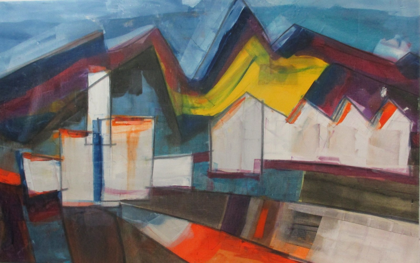 Large oil painting 95×150 cm spatula technique abstract landscape Mü`08 canvas stretch