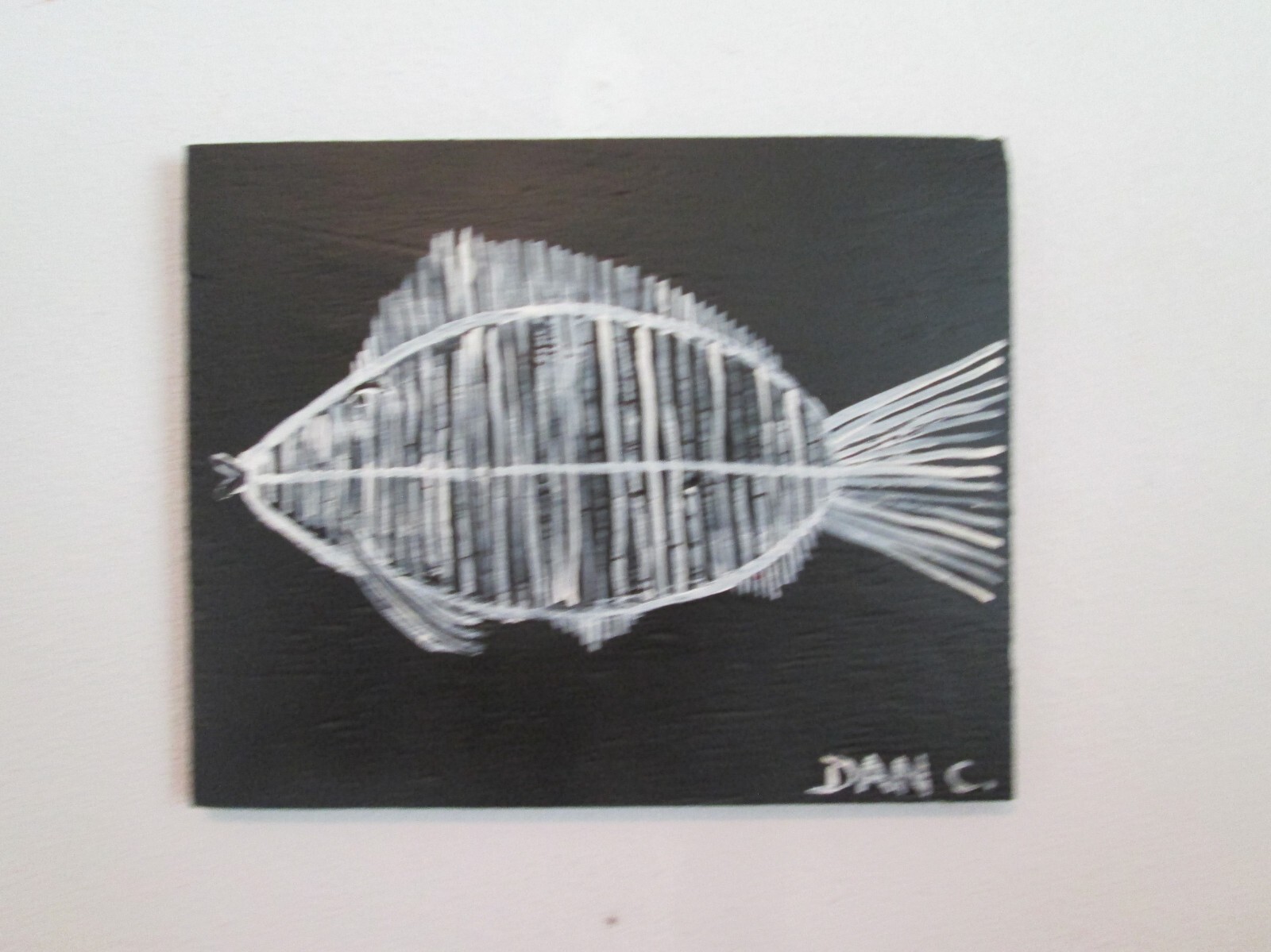 Outsider Folk Art Original Wood Painting Bone Fish Bones #Dancfolkart Dan C