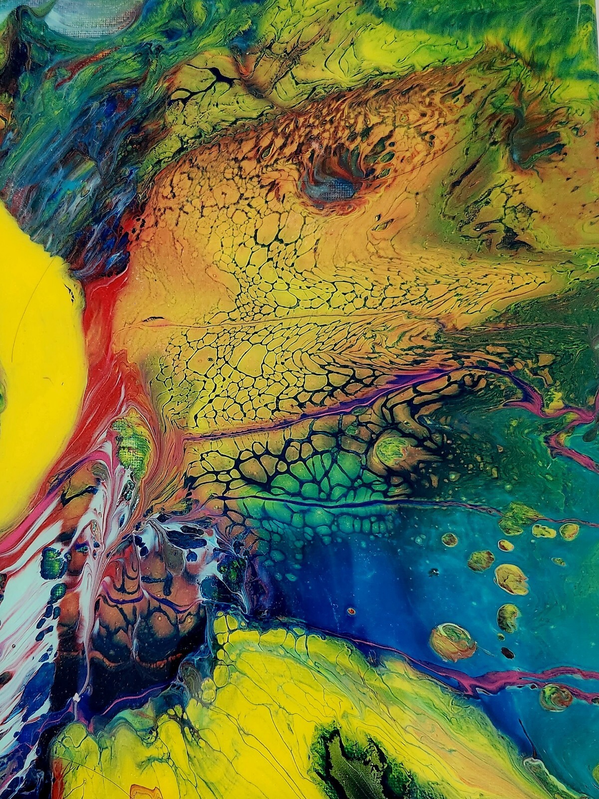 Unframed «When Turtles Fly» Resined Acrylic Abstract pour paint art.