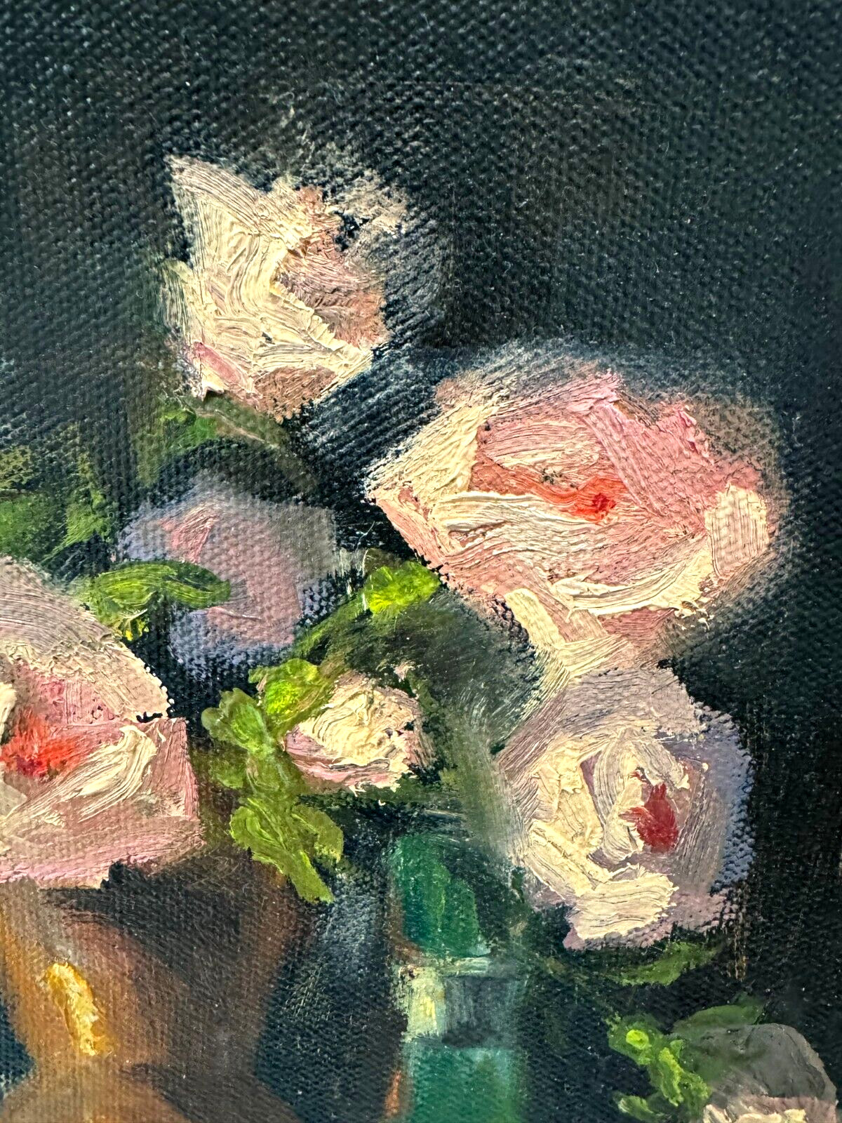 SIGNED ORIGINAL VINTAGE IMPRESSIONIST O/C, 9″X12″ SIGHT, WOOD AND LINEN FRAME