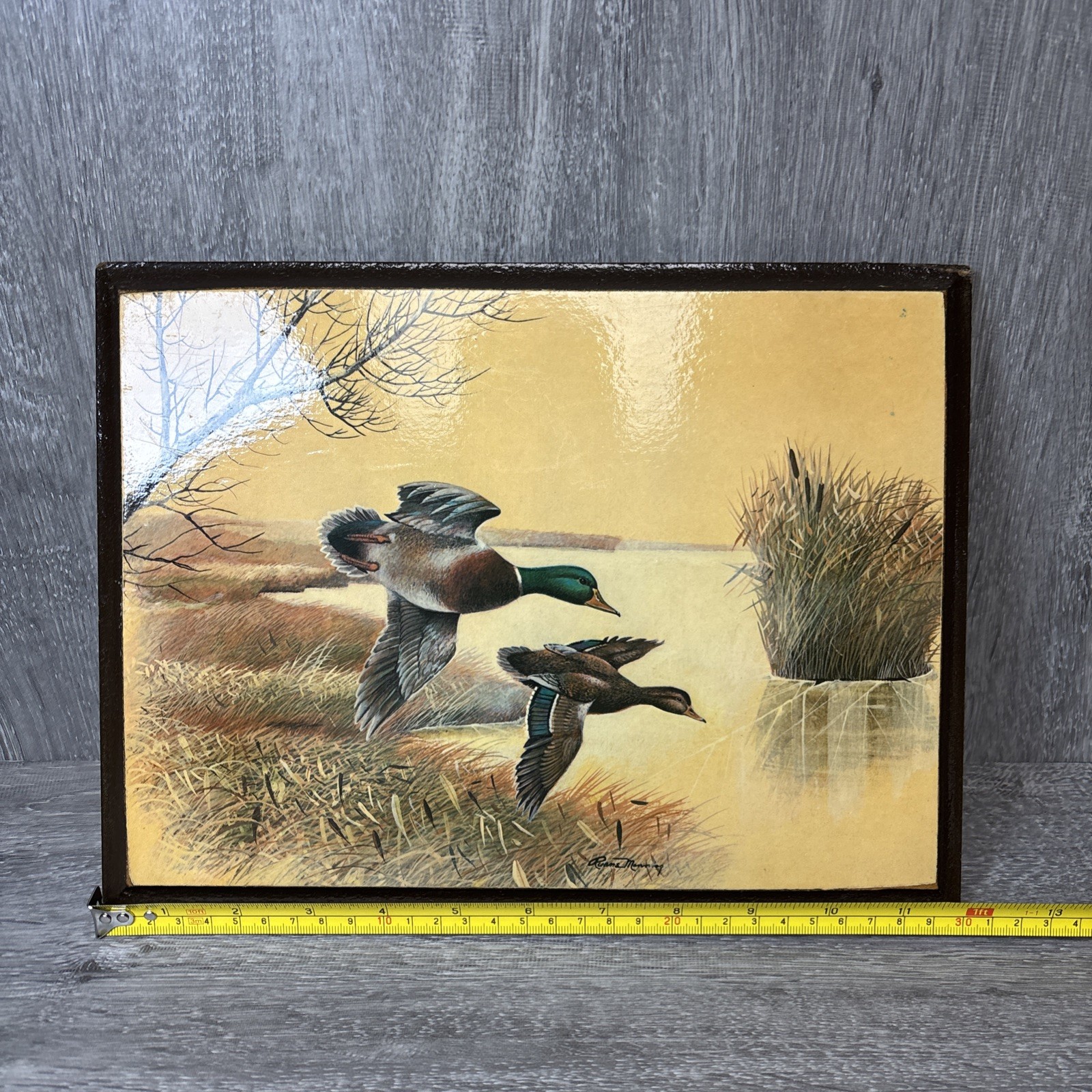 Vintage Ruane Manning Signed Ducks Wood Glazed 12×9 Nature USA 70’s MCM Decor NY