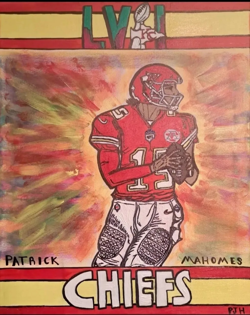 PJH STUDIOS -Football – Patrick Mahomes Kansas City Chiefs- Acrylic Painting ⭐️