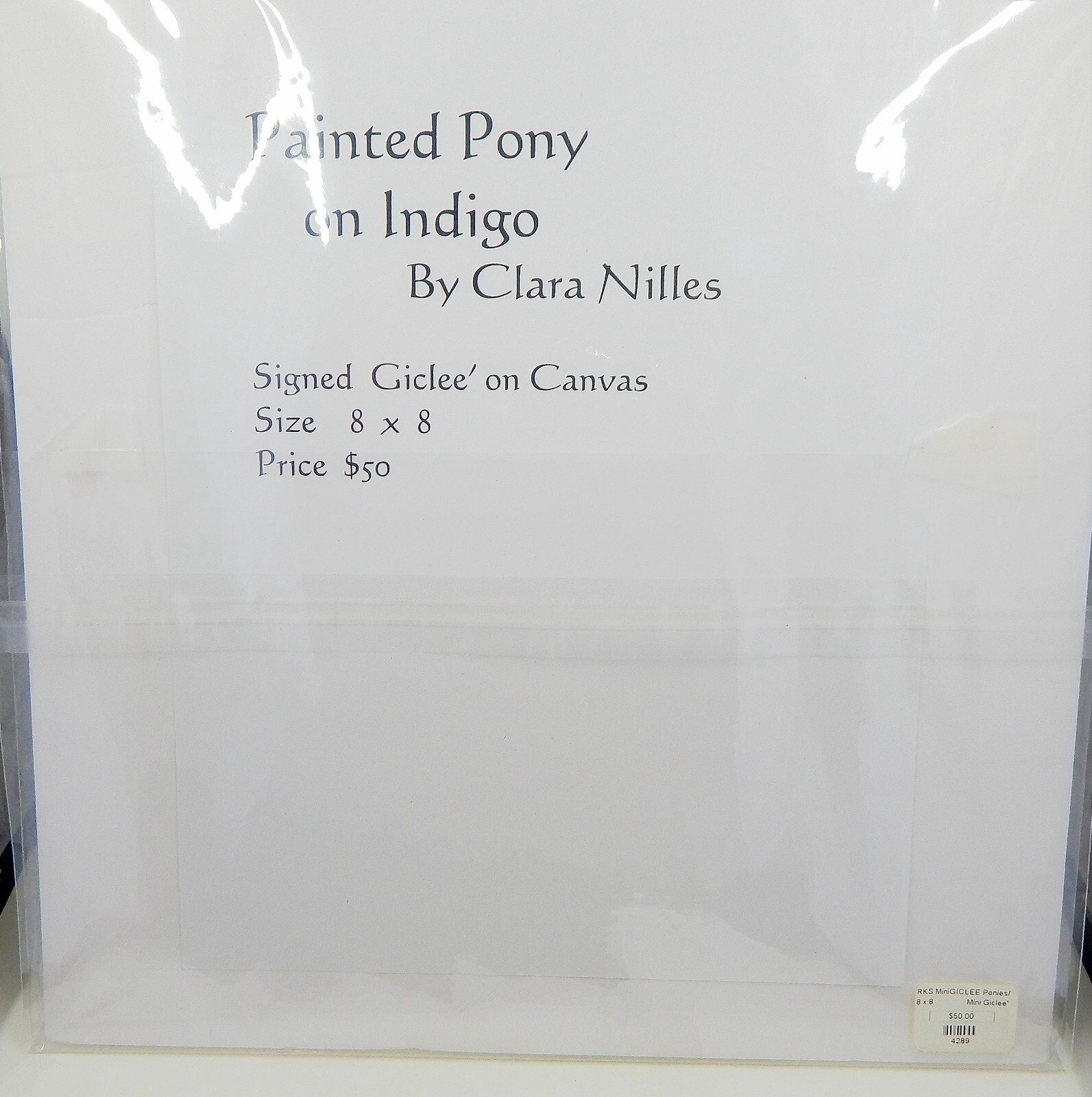 Painted Pony on Indigo Mini Giclee on Canvas 8×8 Clara Nilles
