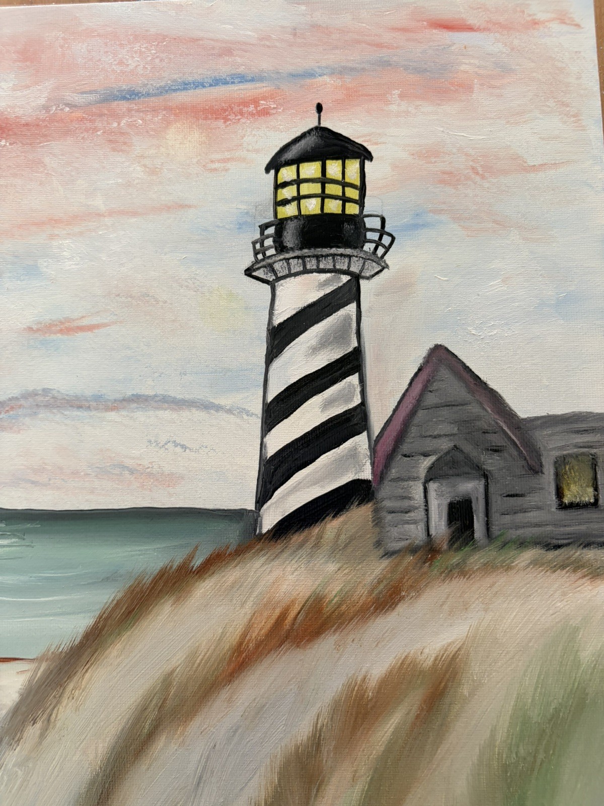 Original oil painting 11 x 14 inch lighthouse over the ocean