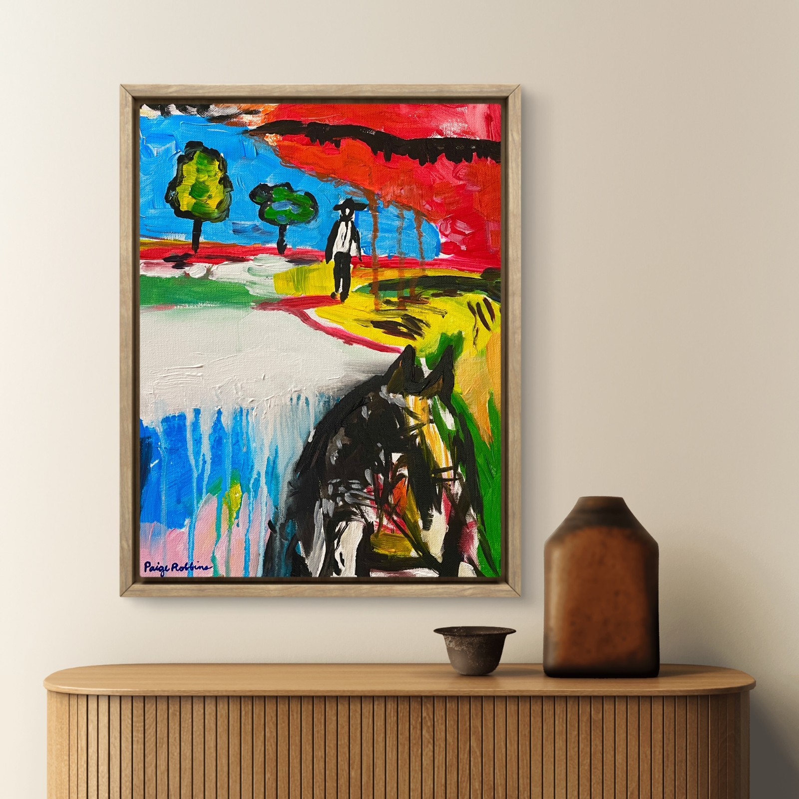 Abstract Expressionism Cowboy Horse 11×14 Western Canvas Painting