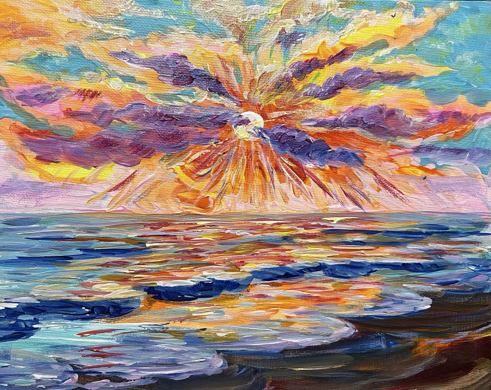 Sunset Original Acrylic Painting Florida Beach Landscape 8×10 Coastal Art