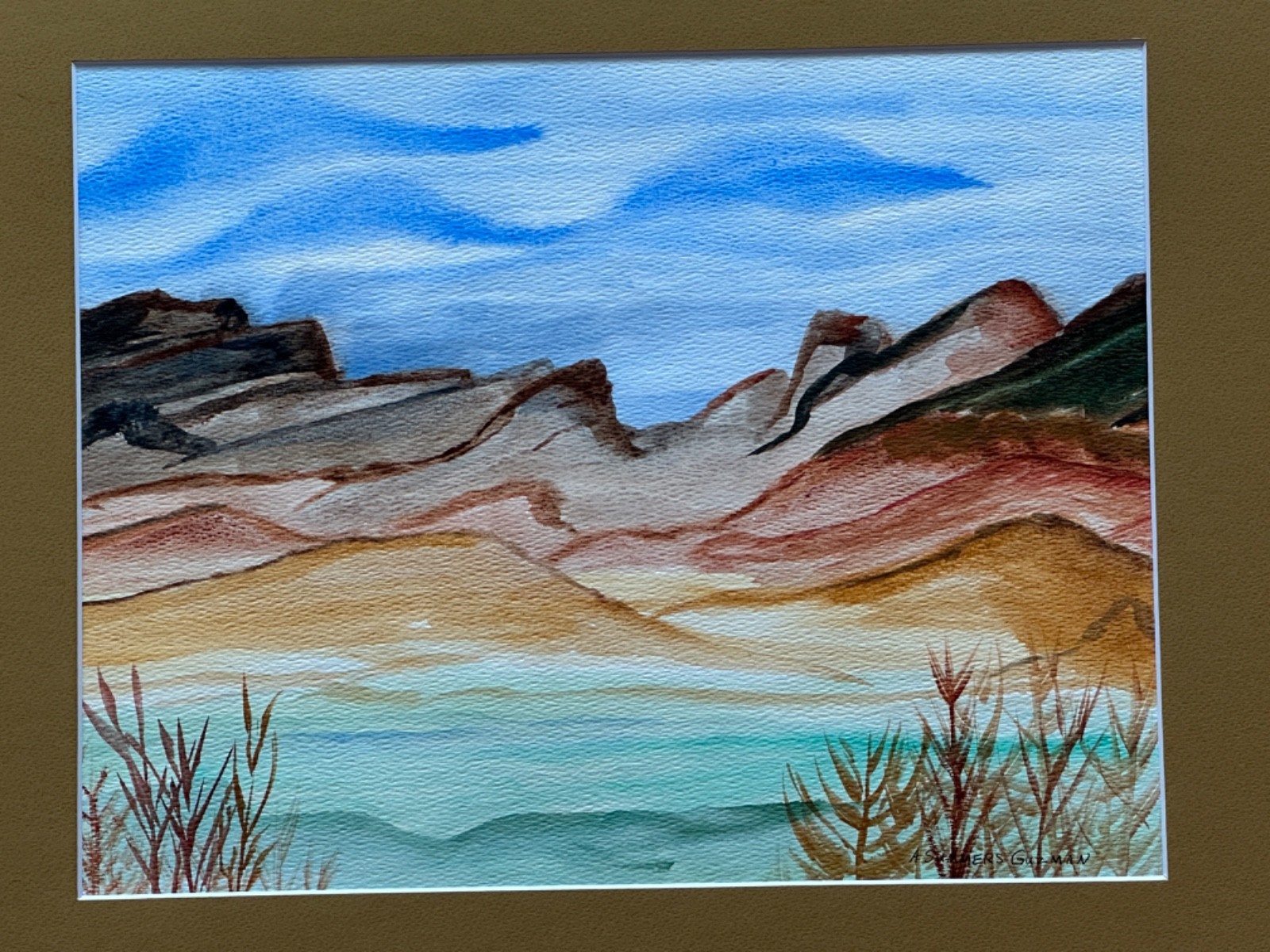 ALICE GUZMAN ORIGINAL WATERCOLOR PAINTING MATTED 16″ X 20″ NEW MEXICO 1980’S