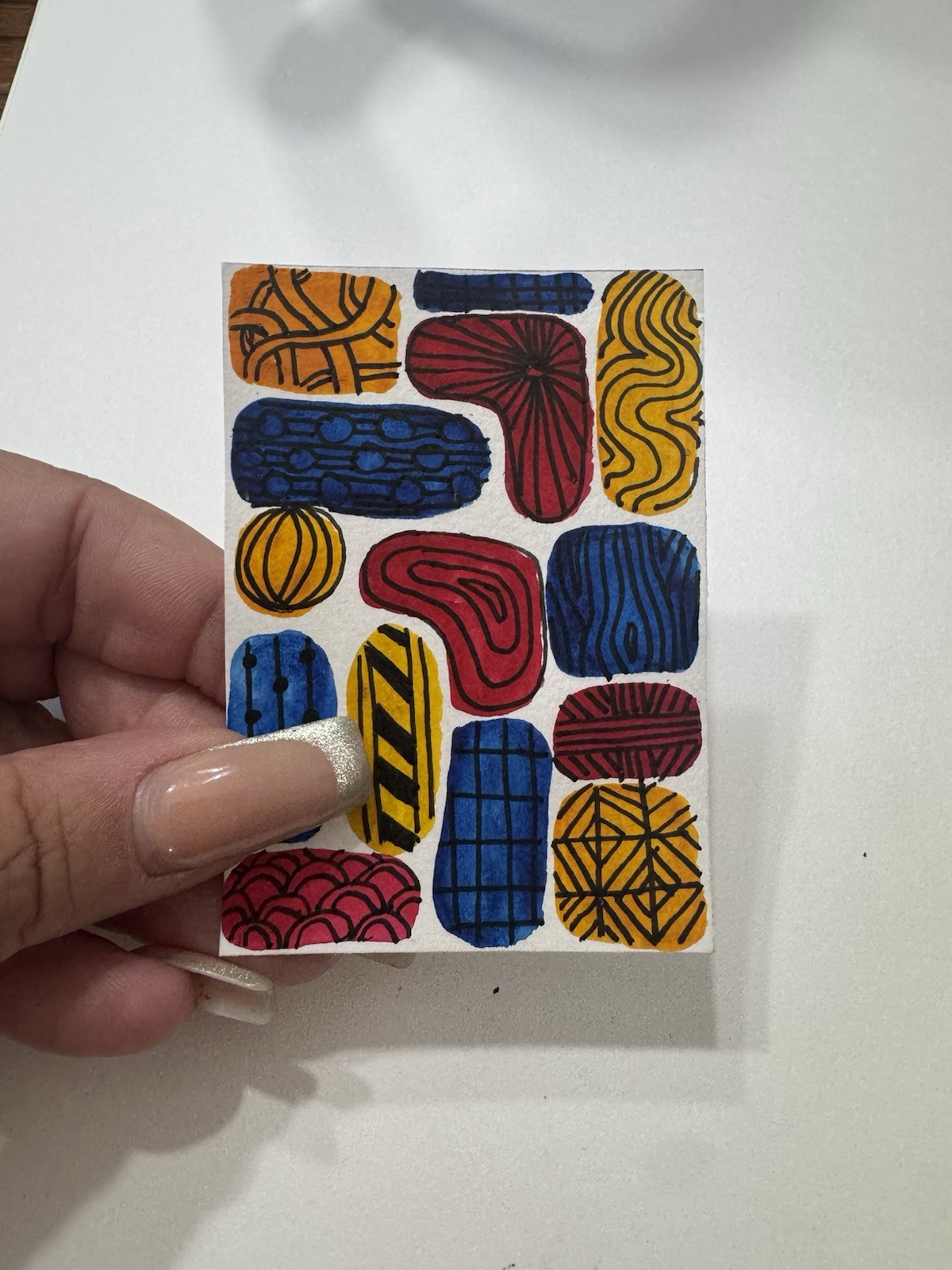 ACEO Abstract “primary Zentangle” Original Painting 2.5”x3.5” Malish Design