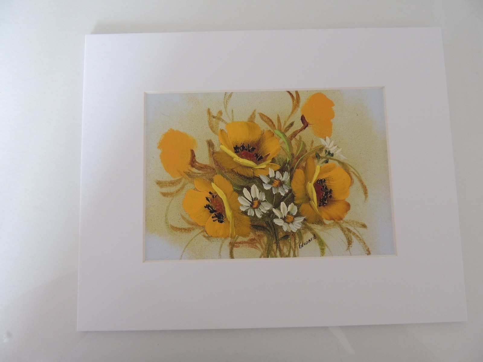 Bouquet of Yellow Flowers and White Daisies, Matted, signed by Edwards (AW035)