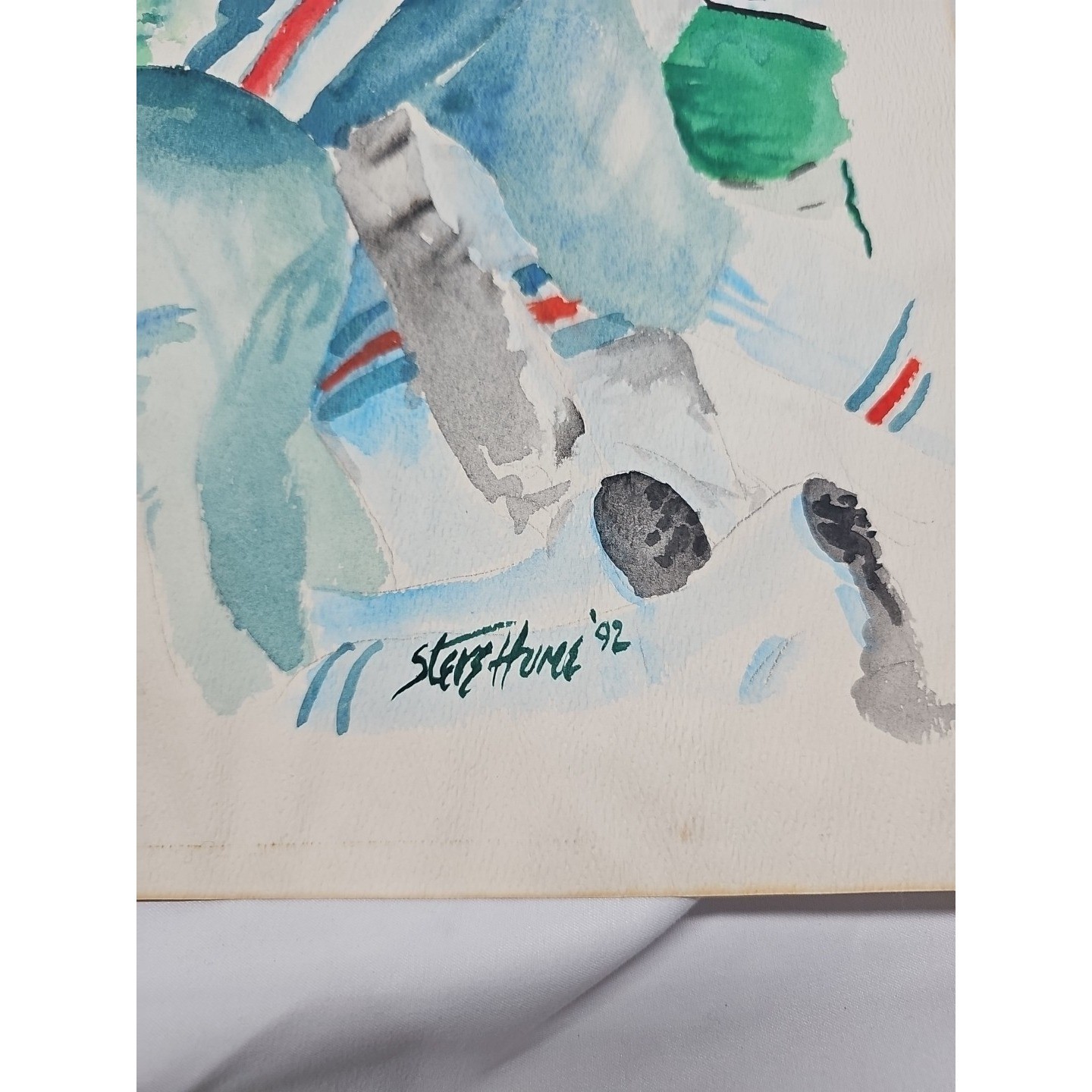 1992 Miami Dolphins NY Jets Signed Watercolor NFL Sports Art 18×23