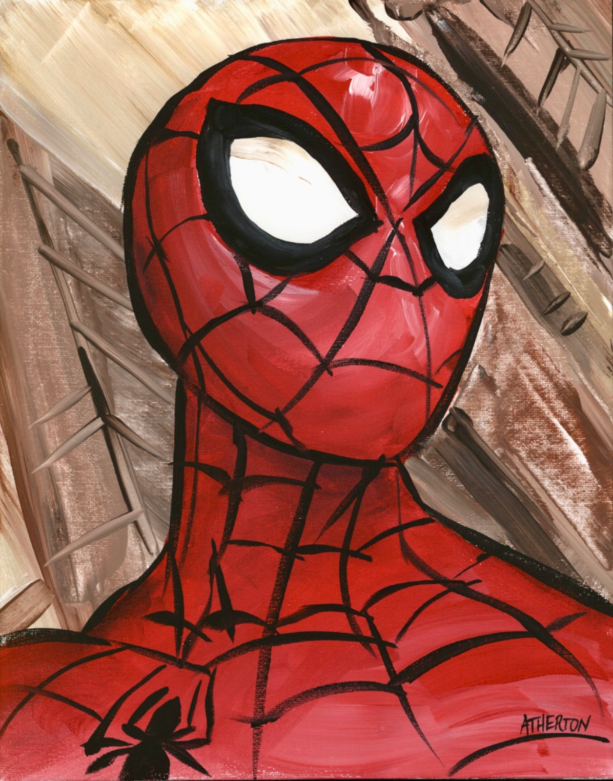 Atherton 11×14 Original Pop Art Comic Acrylic Painting «Spiderman» hand signed