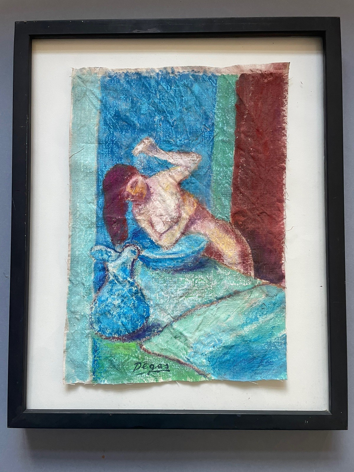 Edgar Degas Original Painting Drawing Canvas Nude Woman Bathing Oil Pastel E25