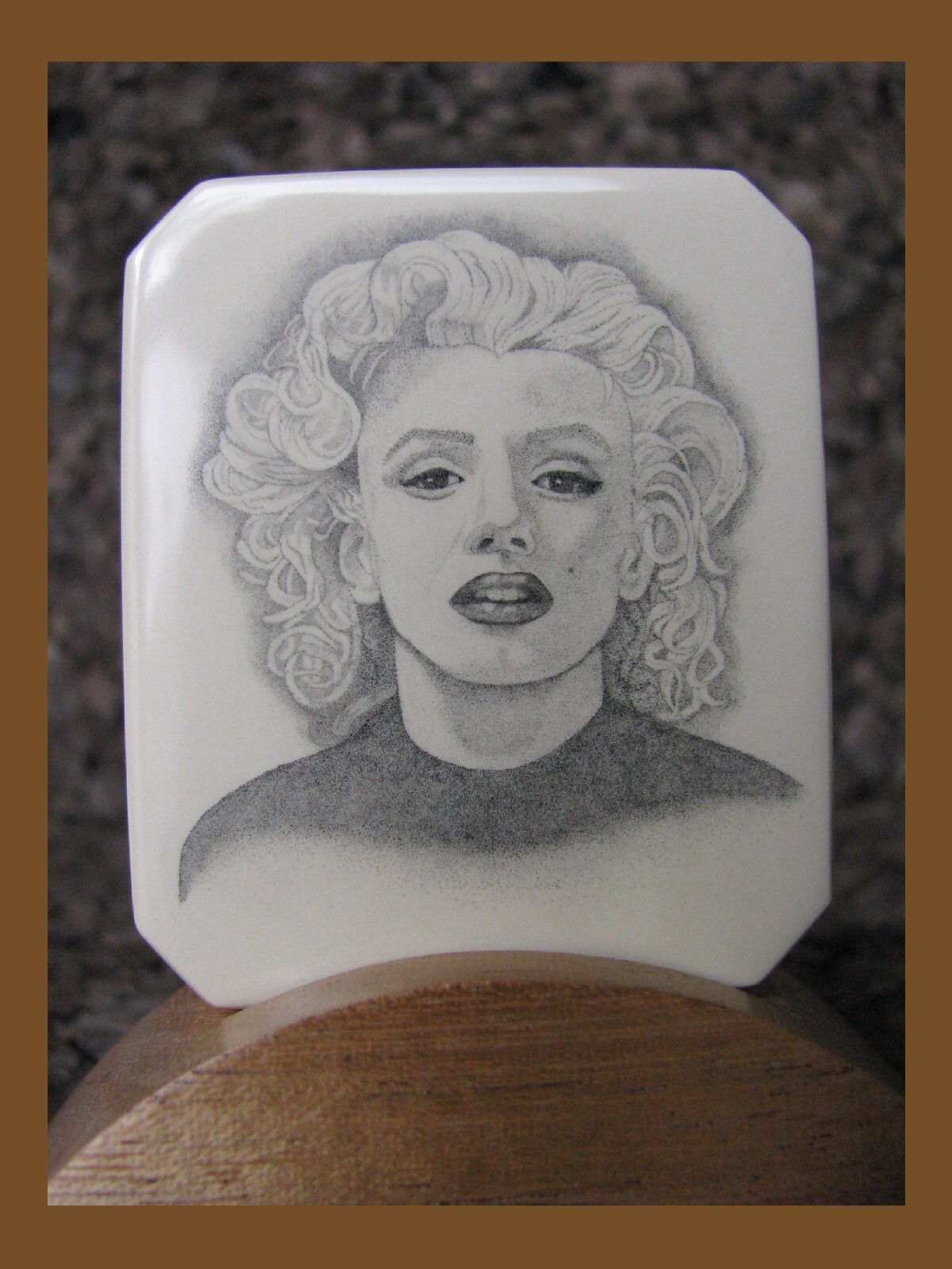 Original Hand Scrimshaw of Marilyn Monroe on Micarta Flat
