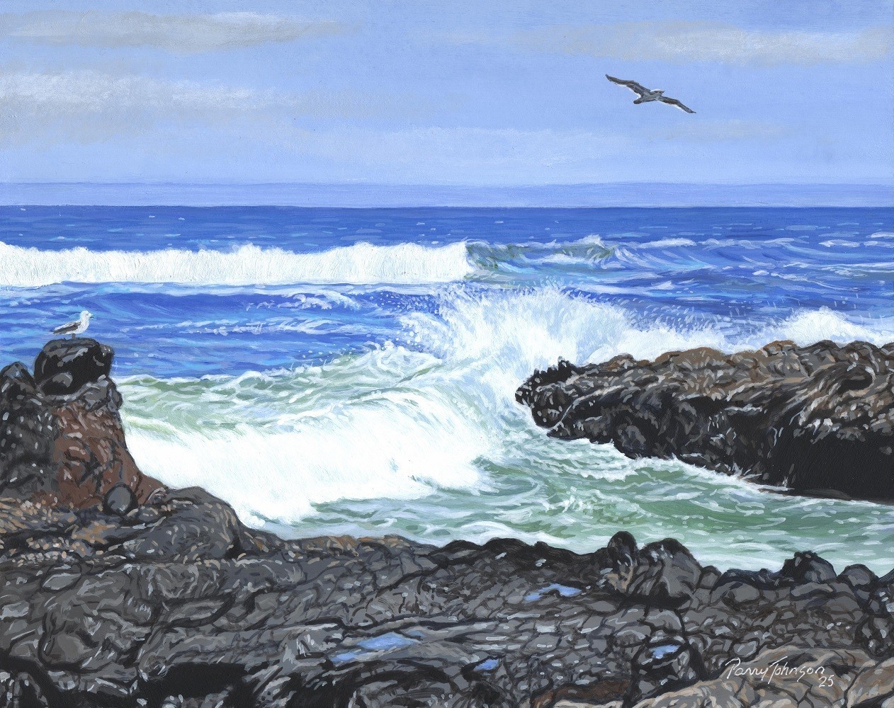 Original Oregon Coast Seascape Painting Gulls at Smelt Sands 8×10 Parry Johnson