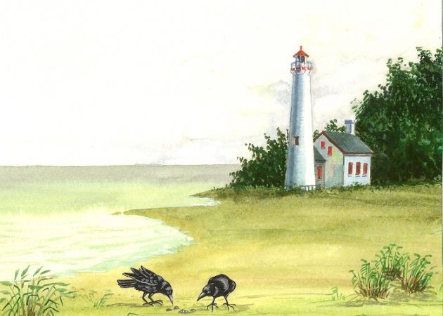 ACEO ART RYTA CROW BEACH SEASCAPE LIGHTHOUSE SEA print of painting Landscape 🌳