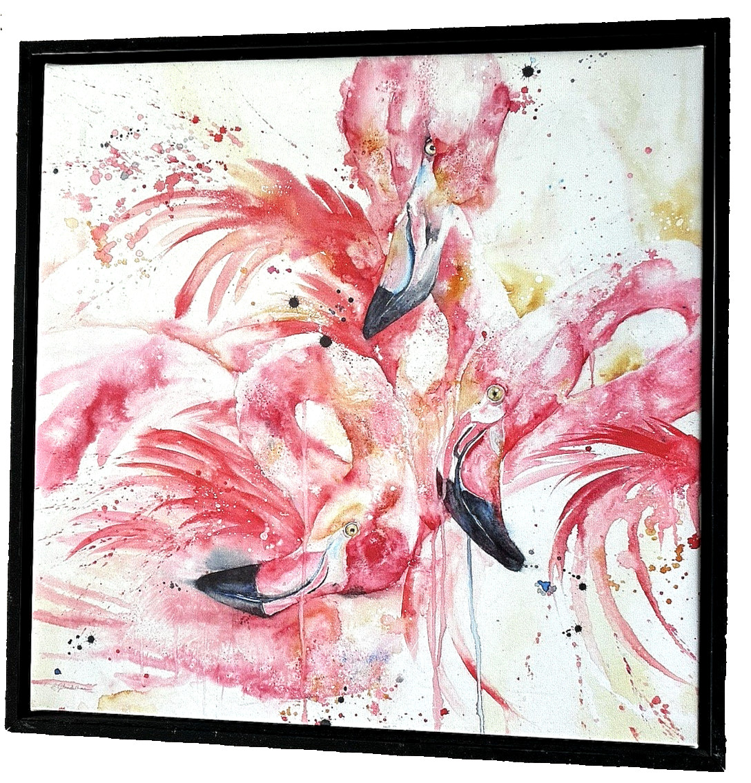 «PINK FLAMINGOS» Modern, Abstract PAINTING REPRO on CANVAS. Bold DOPAMINE DECOR