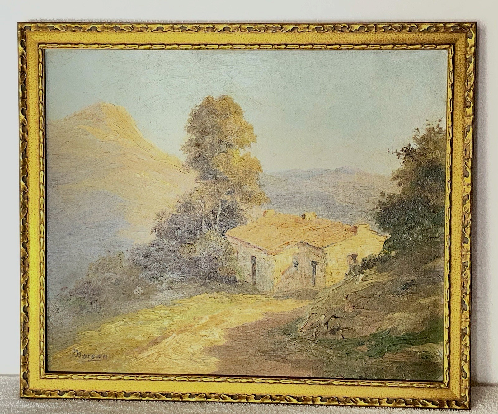 Antique Framed Oil on Canvas Art Painting Landscape Rural Home Mountains 16×20″