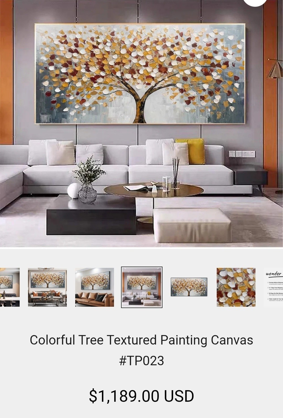 Original Retail $1189 Hand Painted linen Canvas Autumn Tree Leaves 60×30