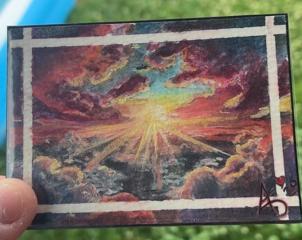 Original ACEO Gemstone Skies “Cloud 9 Sky” Painting Sunset by aishirl