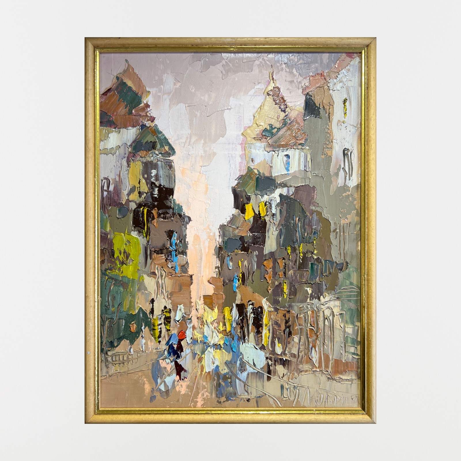 Oil painting City Ukrainian painter Canvas Framed original Decor cityscape art