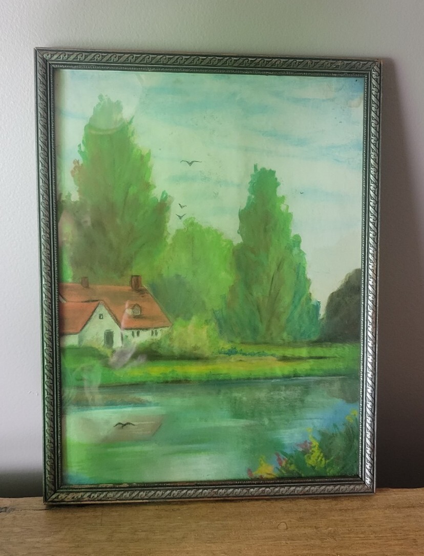 Vintage 1936 Cottage Core Chic Watercolor Painting 12″ Art Cottagecore Shabby