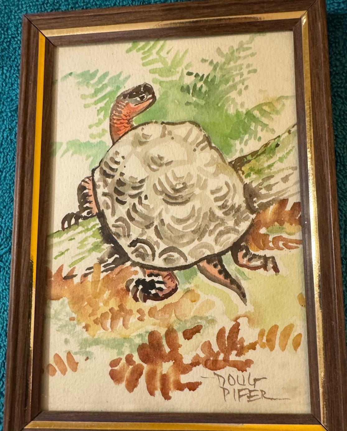 Naturalist Watercolor Miniature 5×7 Painting~Turtle In The Forest~By Doug Pifer