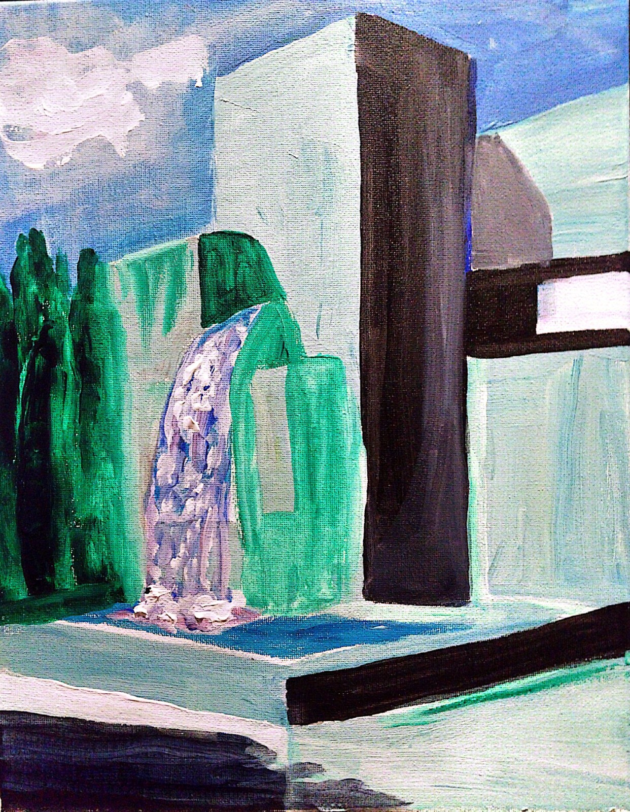Waterfall Sculpture Modern Abstract Original Signed Acrylic 11×14 Wall Art BACH