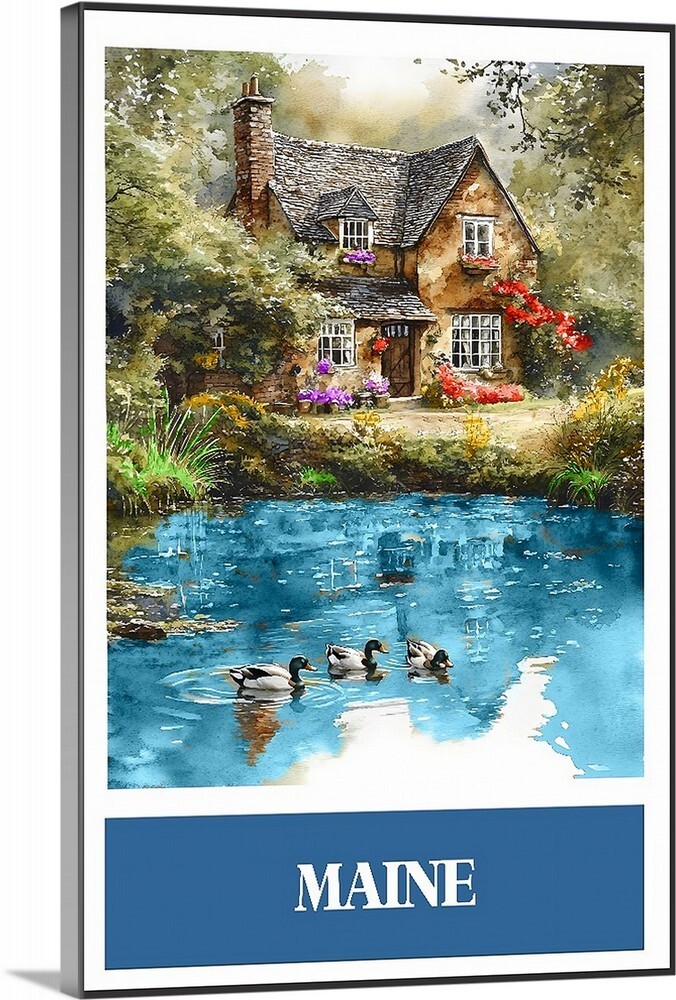 Cottage Cabin Water Duck Pond Maine Art Canvas Wrap Or Poster art