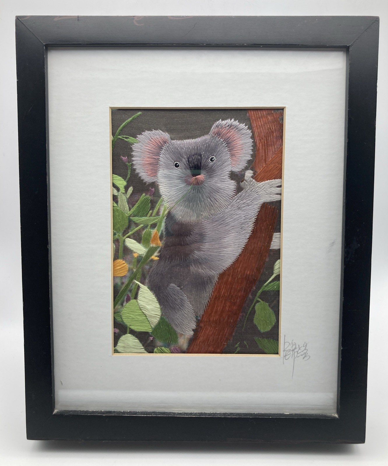 Silk Art Original Signed Koala Framed 11” x 9” X 1.5” Handmade Beautiful