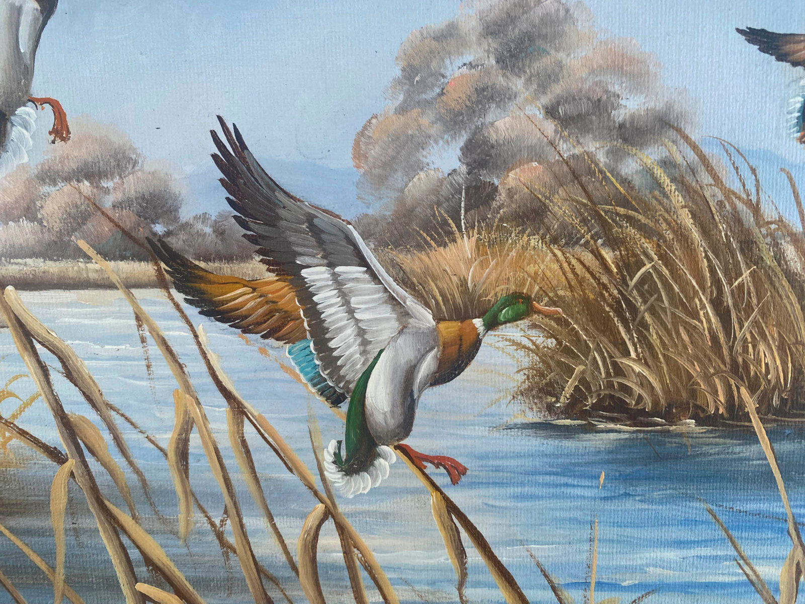 Bruce Taylor «Secret Spot» Original Acrylic Mallard Ducks Painting 1989 17×21