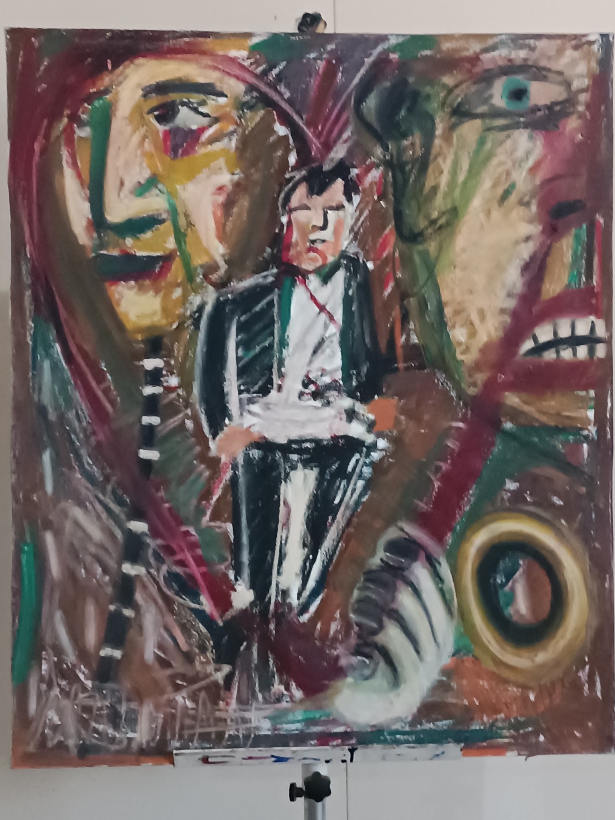 Original Oil Stick Expressionist Painting on Stretched Canvas 48×40 Unsigned
