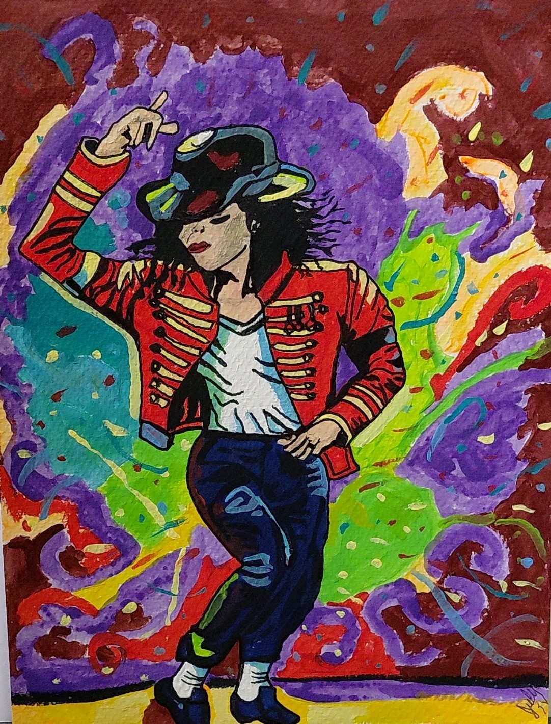 Pop Art Abstract Painting Dancing Man Dancer in Red Jacket – Dance People Theme