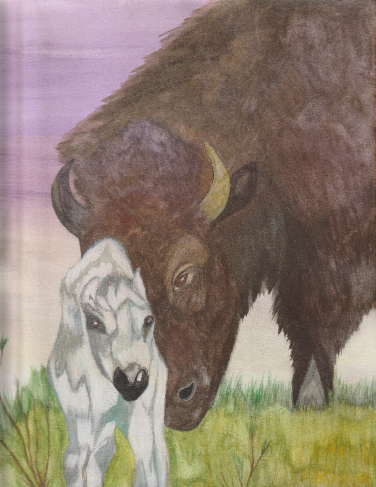 White Buffalo Calf, an original watercolor painting by prison inmate artist 444