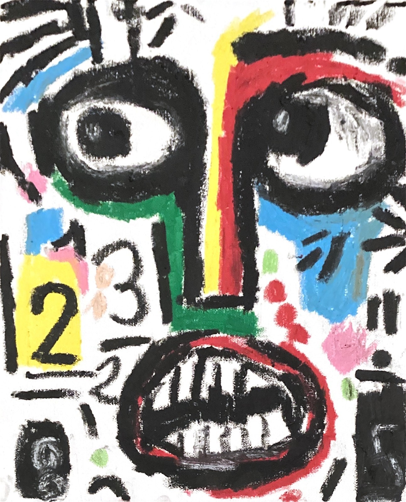 Basquiat Style Graffiti Abstract Face Original Oil Pastel 11×14 on Canvas Panel