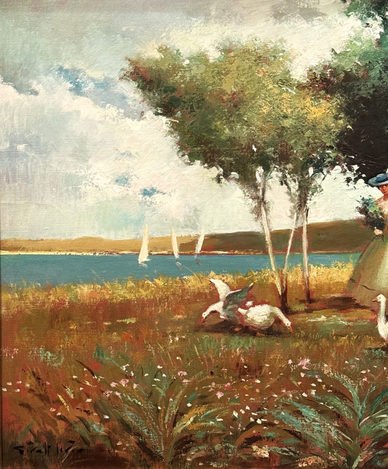 Joan Giralt Lerin (Spain/USA), VTG Mid-20th C O/C «Ladies On Promenade», Signed!