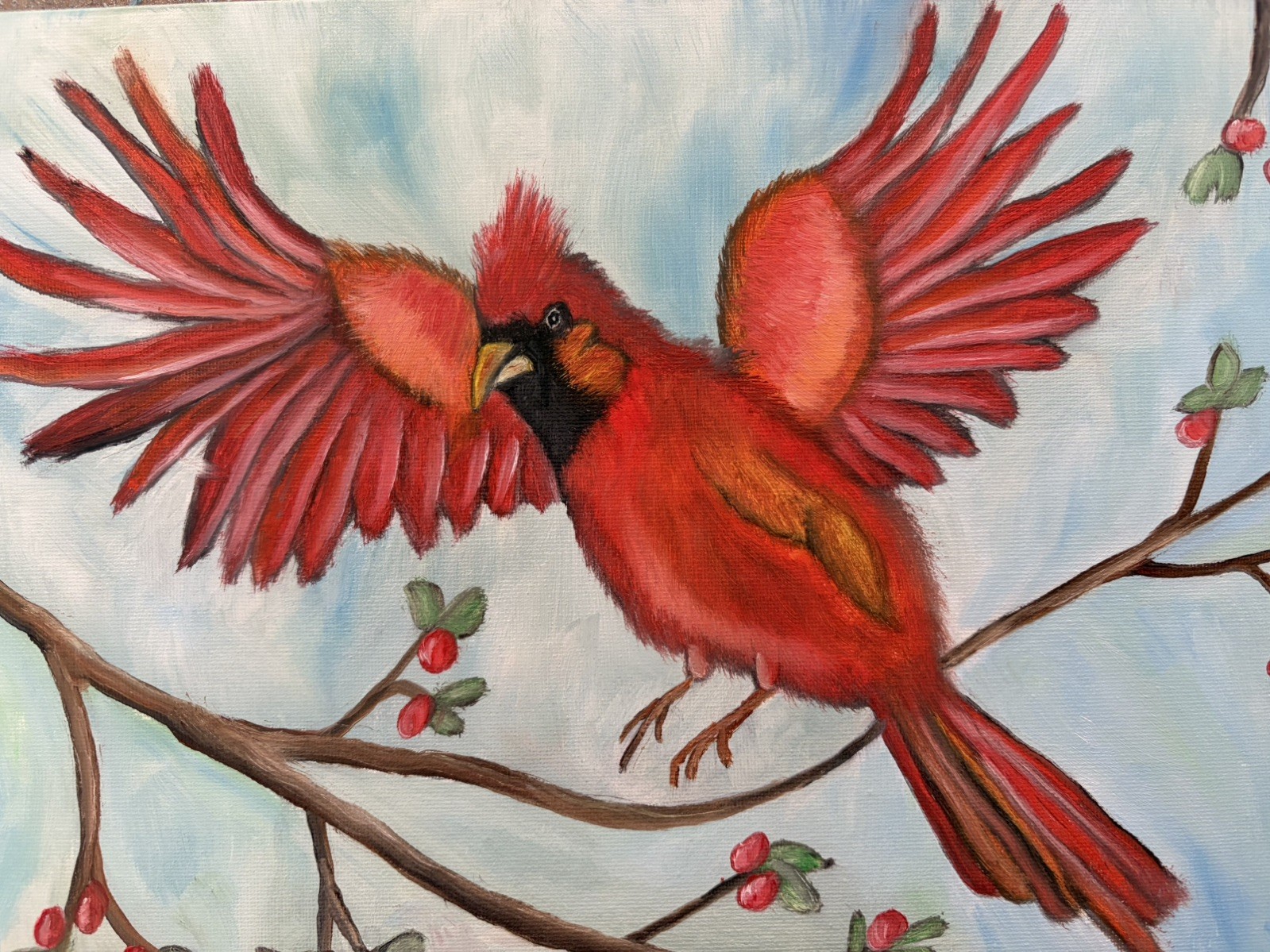 Original oil painting art on canvas 11 x 14 in portrait red bird cardinal