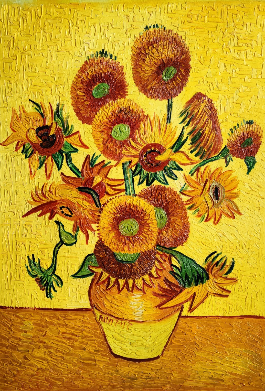 Sunflowers #5G-BG2, 36×24 100% Oil Painting on Canvas, Reproduction of Van Gogh